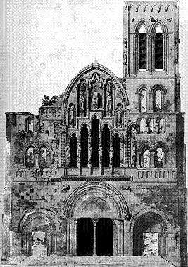 Vezelay - dessin des ruines de la façade par Viollet-le-Duc