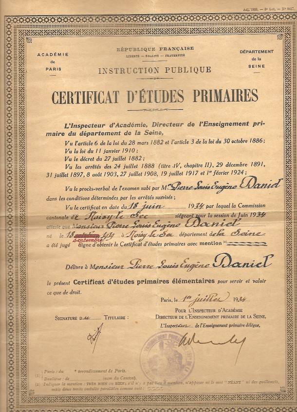 1934 certificat d'études