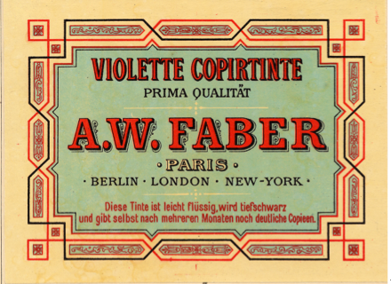 Etiquette d'encre, catalogue A.W. Faber, 1882