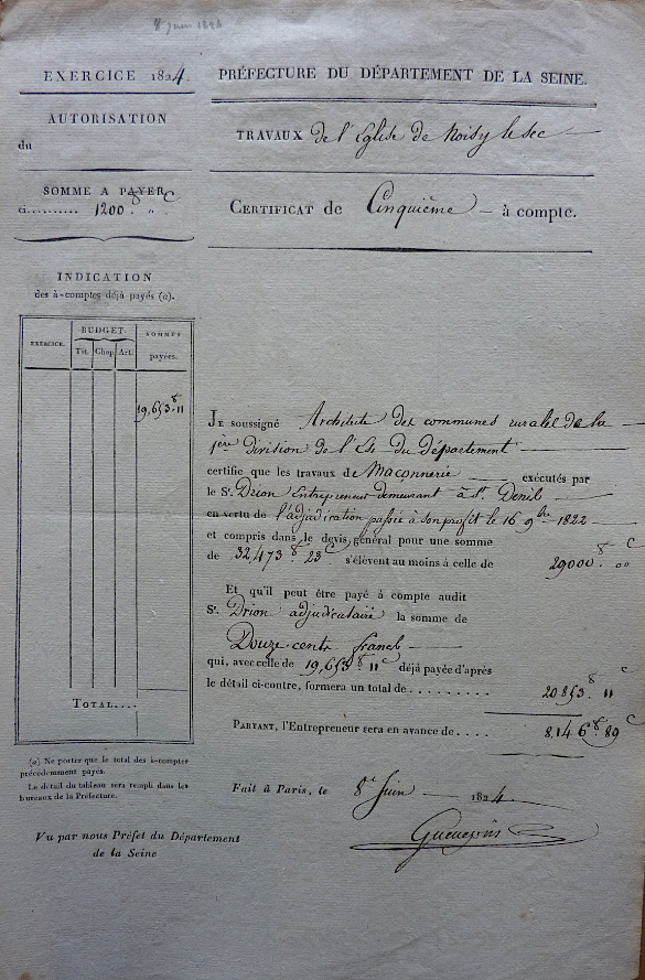 1824 - facture portant la signature de Guenepin